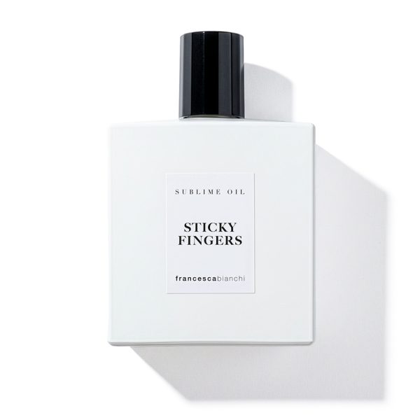Sticky Fingers Sublime Oil 100ml perfume bottle by Francesca Bianchi Perfumes with white square design and black cap